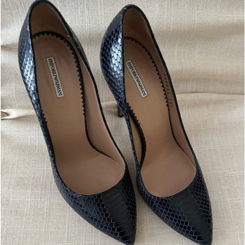 Emporio Armani Navy Snakeskin Pumps